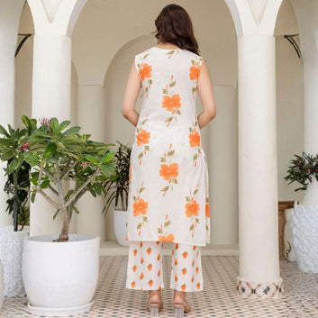 Floral Printed Cotton Kurta with Pyjama & Dupatta (VC-274)