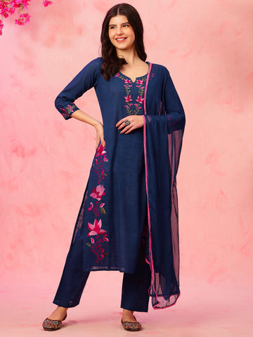 Viral Crafts Premium - Floral Embroidered Aari Work Kurta With Trousers And Dupatta (VC-98)