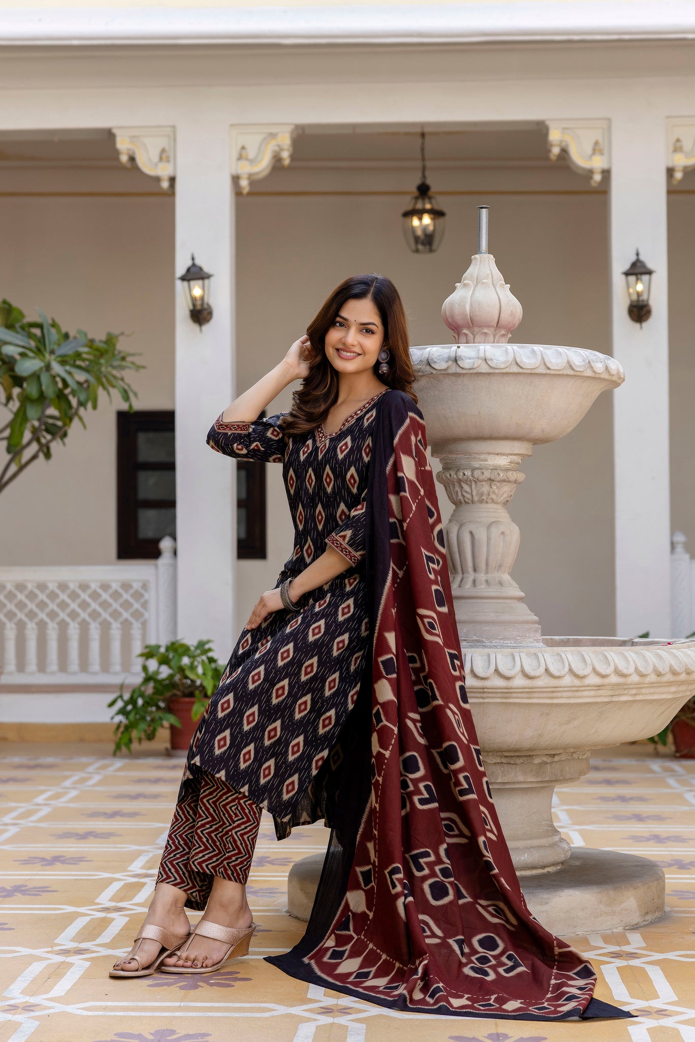 Viral Crafts Premium - Floral Embroidered Aari Work Kurta With Trousers And Dupatta (VC-54)