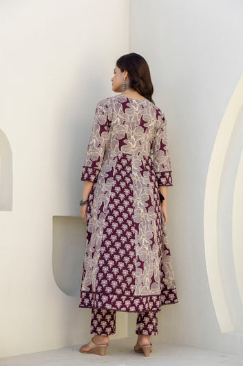 Viral Crafts Premium - Floral Printed Kurta with Pyjama & Dupatta