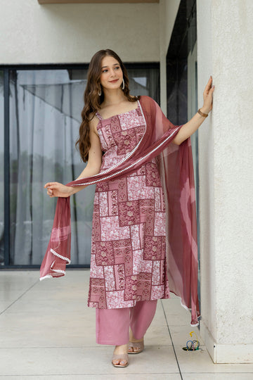 Viral Crafts Premium - Ethnic Motifs Printed Silk Straight Kurta With Palazzos & Dupatta (VC-332)